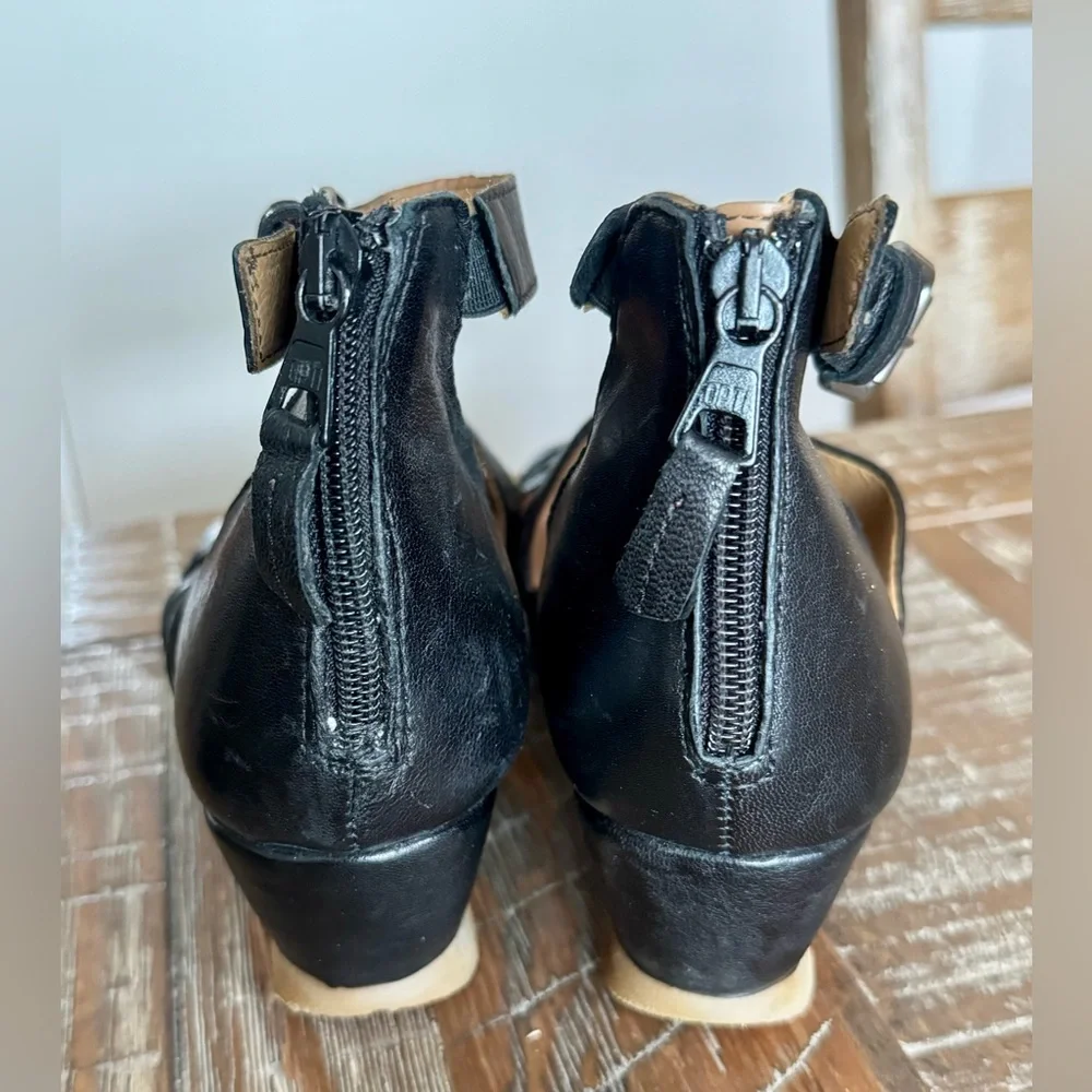 Miz Mooz Black Leather Wedge Sandals